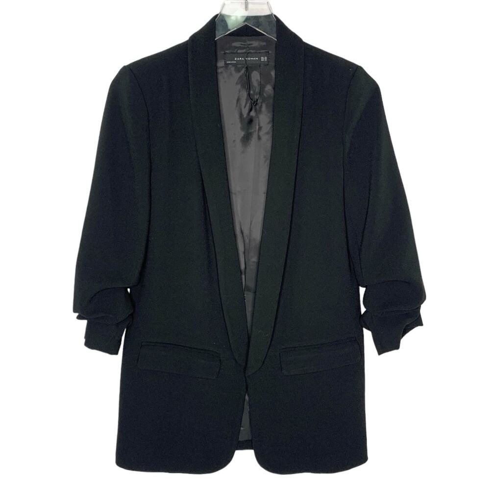 Zara Black Open Front Cinched 3/4 Sleeve Blazer - Picture 6 of 16